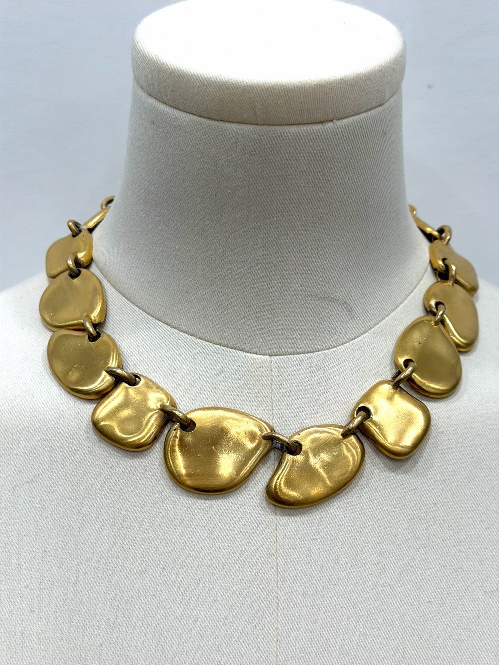 Gold Hammered Disc Link Statement Necklace Toggle Clasp